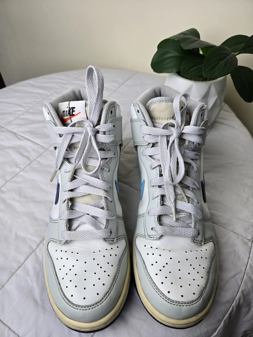 Nike Dunk High Retro Big Boys Shoes Sneakers Size 7Y Grey/white/blue